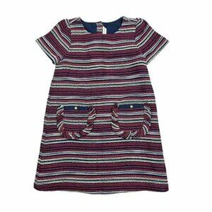Janie and Jack Boucle Pocket little girl striped tweed Dress size 7 (F24)